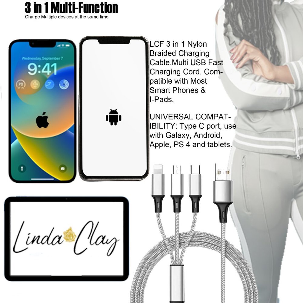 Silver Universal 3 in 1 Fast Charging Smartphone Cord Adapter
